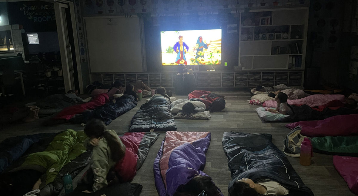 Students of St Monica’s Primary North Parramatta during their Winter Sleepout event.